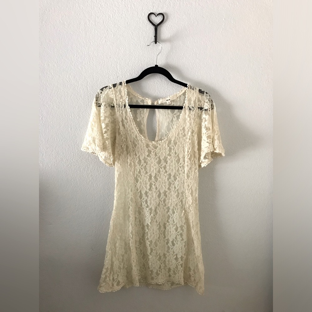Lace Off White Nylon Dress Size L